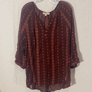 Olive & Oak Burgundy Floral Moody Embroidered Peasant Blouse Feminine Silhouette